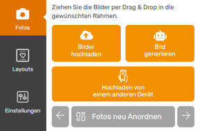 Fotobereich des Fotobuch-Gestalters mit der Funktion Fotos neu Anordnen