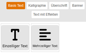 Auswahl im Online-Gestalter mit einzeiligem und mehrzeiligem Textrahmen